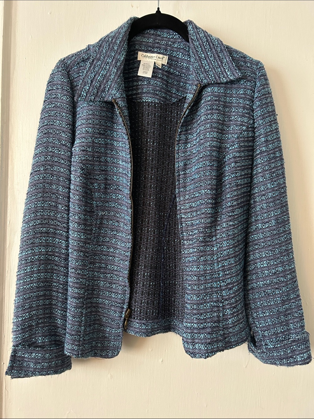 Coldwater Creek Navy & Teal Textured Zip Jacket